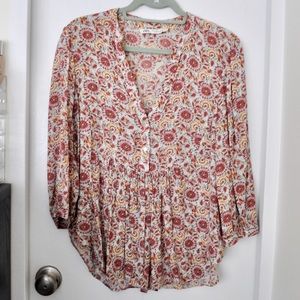 Zara Flowy Floral Print Button Front Blouse